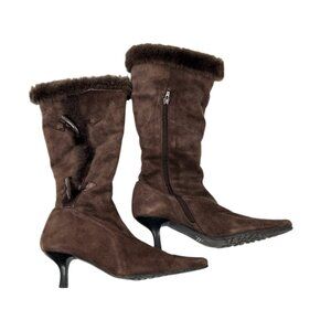 J. Renee Y2K Suede Fur Lined Pointy Boots